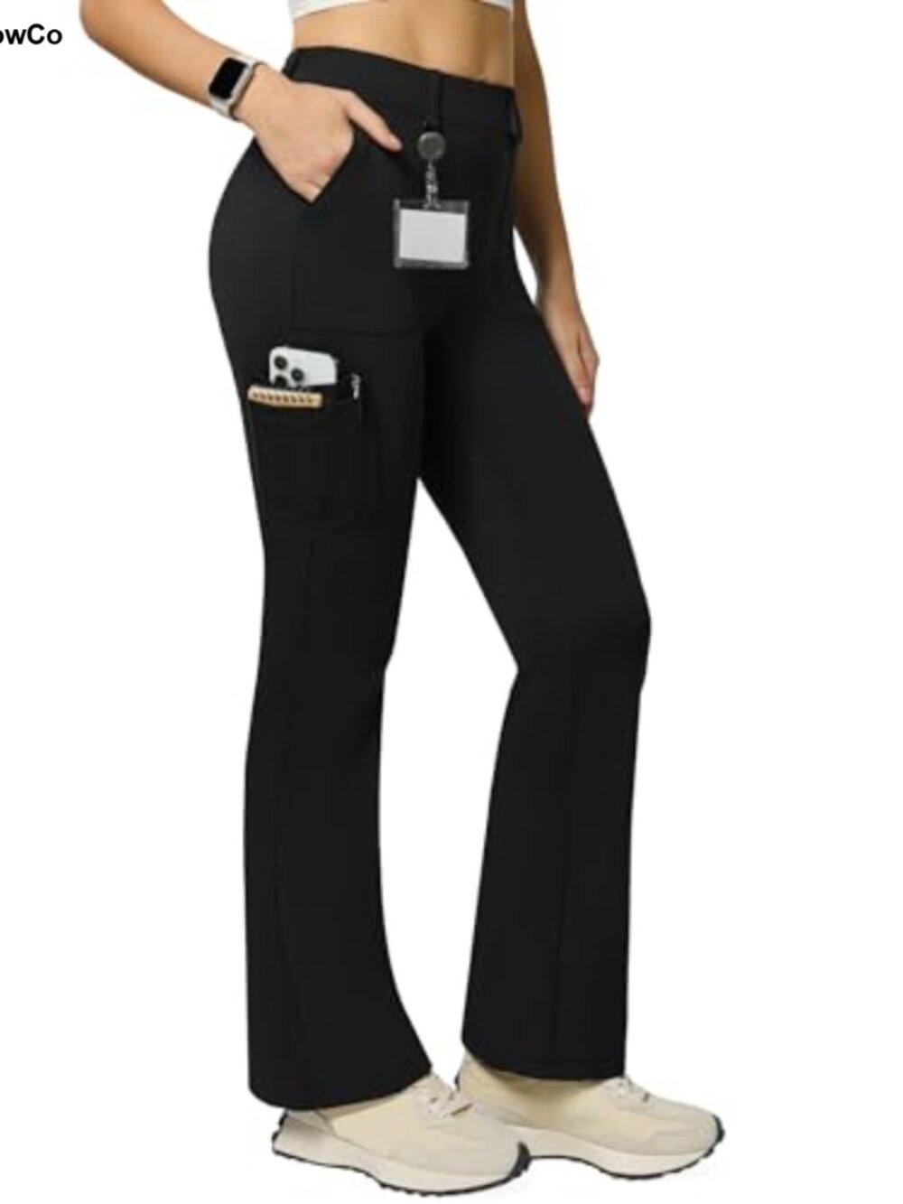 Casei Women's Flare Leggings Yoga Pants 6 Pockets High Waist Cargo Bootcut